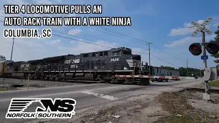 Tier 4 Locomotive Pulls An Auto Rack Train With A White Ninja - Columbia, SC