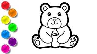 How To Draw And Colour A Cute Bear Cub - How To Draw A Cute Bear Cub 🐻🌈🖌️🖍️