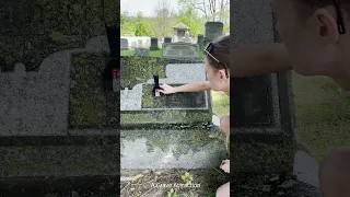 Cleaning the Wignalls headstone