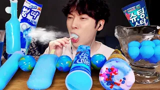 (SUB)ASMR BLUE ICE CREAM PARTY ! DESSERTS CANDY MUKBANG REAL EATING SOUNDS