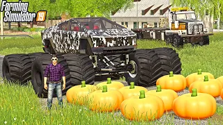 SMASHING PUMPKINS WITH MONSTER TRUCK (CYBER TRUCK) | FARMING SIMULATOR 2019