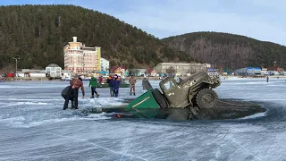 🚚 🚛 Два грузовых автомобиля провалились под лёд на Байкале | ТНВ