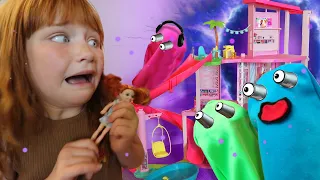 mini RAiNBOW GHOSTS in New Barbie DreamHouse!? Surprise Party for Adley and Barbies New Music Video!