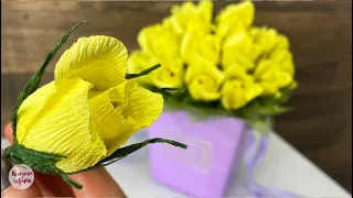 РОЗЫ из Гофрированной Бумаги! БУКЕТ ИЗ КОНФЕТ! Crepe Paper Rose 🌹