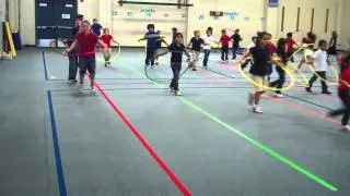 Hula hoop cars in gym with 1st Grade