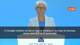 Lagarde: ”Bce taglia i tassi di 25 punti base”