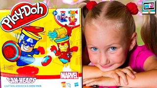 Play Doh CAN HEADS MARVEL Captain America Iron Man Superheroes Пластилин Плей ДО