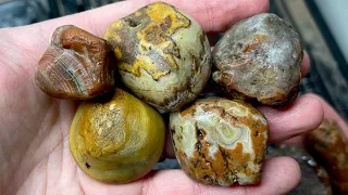 Pretty Agates & mystery rocks cut open on saw!