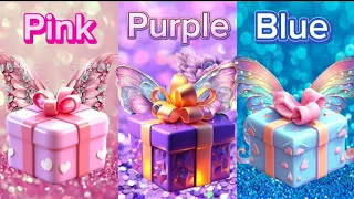 Choose your gift 💖💜💙 #chooseyourgift #pickone #3giftbox #pink #purple #blue #wouldyourather