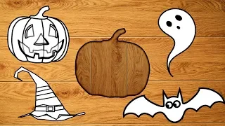 Wrong Wooden Slots with Halloween Ghost，Pumpkins，Bat & hat - Coloring for Kids