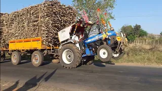 New Holland 3630 vs  Arjun 605 Tractor pulling heavy loaded Sugar cane trolley | Sugar cane load