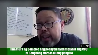 Ibinasura ng Comelec ang petisyon na kanselahin ang COC ni Bongbong Marcos bilang pangulo