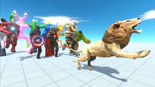 ( Lion Challenge ) Rainbow Friends vs Marvel - Animal Revolt battle Simulator