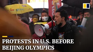 Protesters in the US rally against Beijing Winter Olympics hours before its opening ceremony