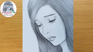 How to draw a sad girl for beginners || Face drawing|| Pencil sketch || üzgün bir kız nasıl çizilir