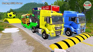 Double Flatbed Trailer Truck vs speed bumps|Busses vs speed bumps|Beamng Drive|448