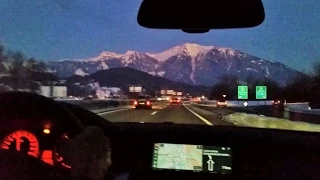Путешествие по Швейцарии на BMW. Вождение автомобиля по дорогам Швейцарии. Вид из кабины водителя.