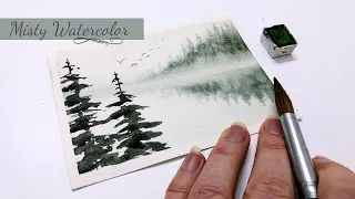 Easy watercolor MOODY forest tutorial» How to paint a MISTY landscape using watercolor for beginners