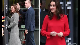 Kate, Duchess of Cambridge hides baby bump in red as she joins William in Manchester