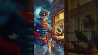 SuperCat saves the birds amidst the flames! #supercat #cutecat