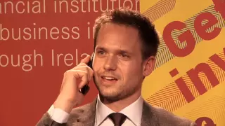 Patrick J. Adams (Suits) takes unexpected call from girlfriend Troian Bellisario at UCD, Dublin