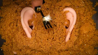 [Subtitles] ASMR Sound of digging kinetic sand with lots of gold dust (ear cleaning, cotton swabs)