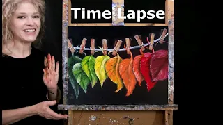 TIME LAPSE - Learn How to Paint "CHANGING LEAVES" with Acrylic - Fun Step by Step Botanical Lesson