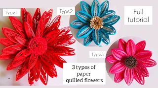 3 types of paper flowers making video💜quilling flowers#paperflowers#quillingflowers#howtomake#howto