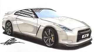 Realistic Car Drawing - Nissan GTR - Time Lapse