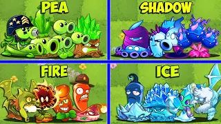 4 Team FIRE x PEA x SHADOW x ICE Battlez - Who Will Win? - PvZ 2 Team Plant vs Team Plant