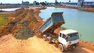 EP 49 !! Development Canal Resize Road by Excavator and Truck Spreading Soil Build Road