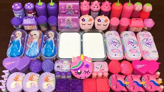 PURPLE ELSA vs PINK UNICORN! Mixing Random Things into GLOSSY Slime ! Satisfying Slime Videos #487