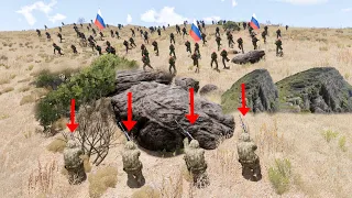 NATO's greatest sniper hides behind rocks awaiting the arrival of Russian troops