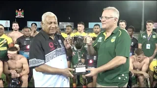 Fijian Prime Minister watches the PMXIII Rugby league match at ANZ Stadium in Suva