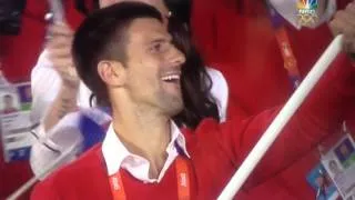 NOVAK DJOKOVIC tennis great from SERBIA carrying flag at  Olympic Opening Ceremony London 2012