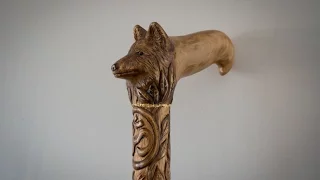 Hand Carved Wolf Cane