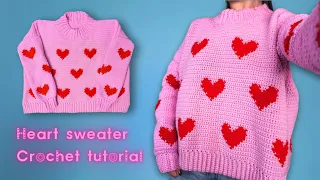 Crochet Heart Sweater Tutorial for Beginners | Valentine Sweater