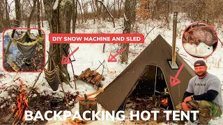 Solo Overnight Using an Ultralight Backpacking Hot Tent In The Snow and Bacon Steak and Eggs