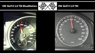 VW Golf 6 1.6 TDI BlueMotion VS. VW Golf 5 1.9 TDI - Acceleration 0-100km/h