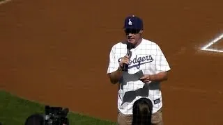 Will Ferrell Gives Dodgers Starting Lineup NLCS Game 5 Dodger Stadium 10-16-2013