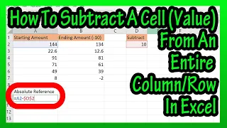 How To Subtract A Cell (Value) From An Entire Column Or Row In Excel Explained - Absolute Reference