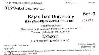 BSc Final Botany 1st Paper 2022 Rajasthan University