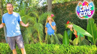 Hiding From Our Dad in DIY Outfits for Prehistoric Scavenger Hunt! Cave Club!!!