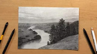 Winding River - Charcoal Landscape