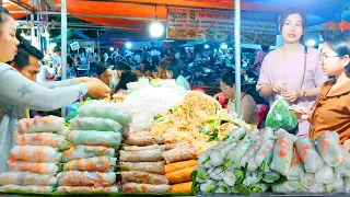 Best Spring Rolls, Fried Noodles, Rice Noodle, Yellow Pancake, Beef Skewers - Cambodia Street Food