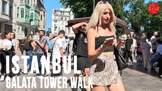 Galata Tower Istanbul 2023 Turkey Walking Tour Tourist Guide 4K 60fps
