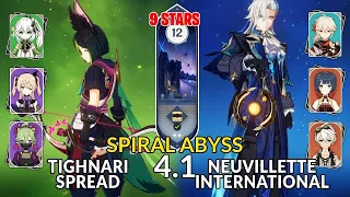 New 4.1 Spiral Abyss│Tighnari Spread & Neuvillette International |Floor 12 - 9 Stars| Genshin Impact