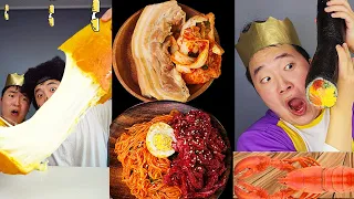 ASMR MUKBANG| Whole Pork Belly with Spicy Noodles Kimchi, Lobster, cheese stick, Gimbap