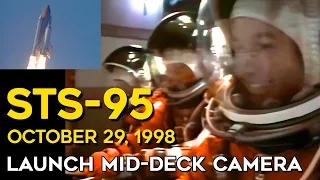 STS-95 Mid-Deck Launch View with John Glenn (Engine start, SRB separation, MECO) - 1998, AI upscale
