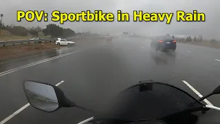 Riding a motorcycle in rain (Raw POV)